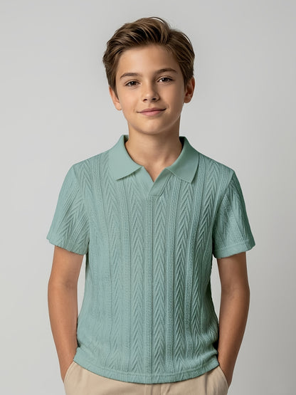 Boys' Summer V-Neck Casual Knit Polo Shirt, Solid Color