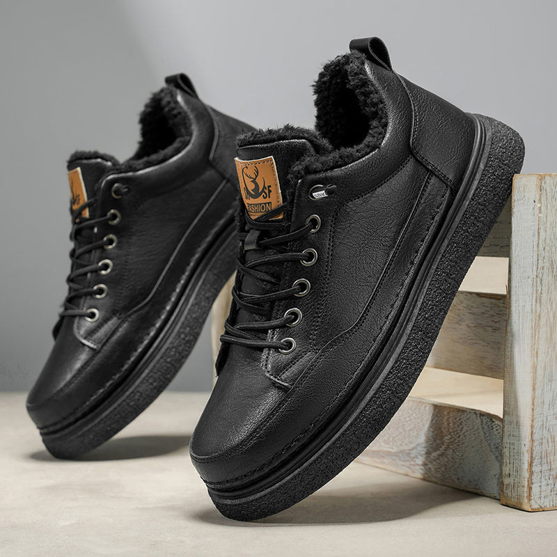 Men'S Winter Hiking Shoes - Cold Weather Traction Outdoors, Lace-Up Ankle Support, Cushioned EVA Insole - Synthetic Faux Upper - All-Terrain Traction for Snow, Ice, Mud - Low-Top Design - Black/Brown - Ideal for Hiking, Urban