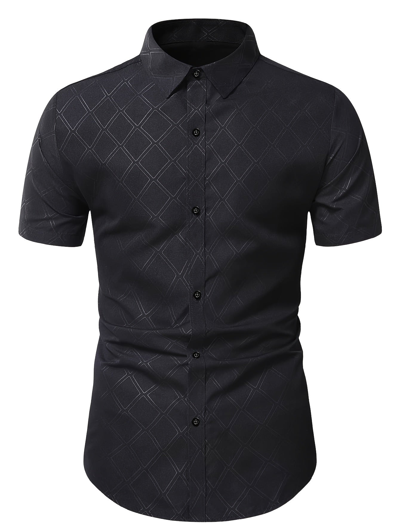 Men's Slim Fit Black Jacquard Short Sleeve Shirt for Summer