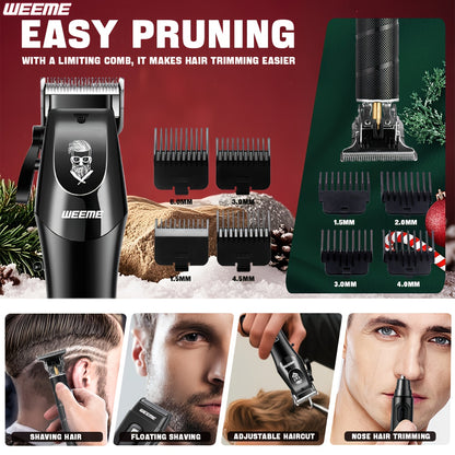 WEEME 4pcs Professional Hair Clipper Set for Men, Cordless Barber Clippers and Trimmer Kit, Electric Beard Trimmer and Nose Trimmer, Foil Shaver Men's Grooming Tool Kit, Christmas Gifts for Him (Black) - ayq