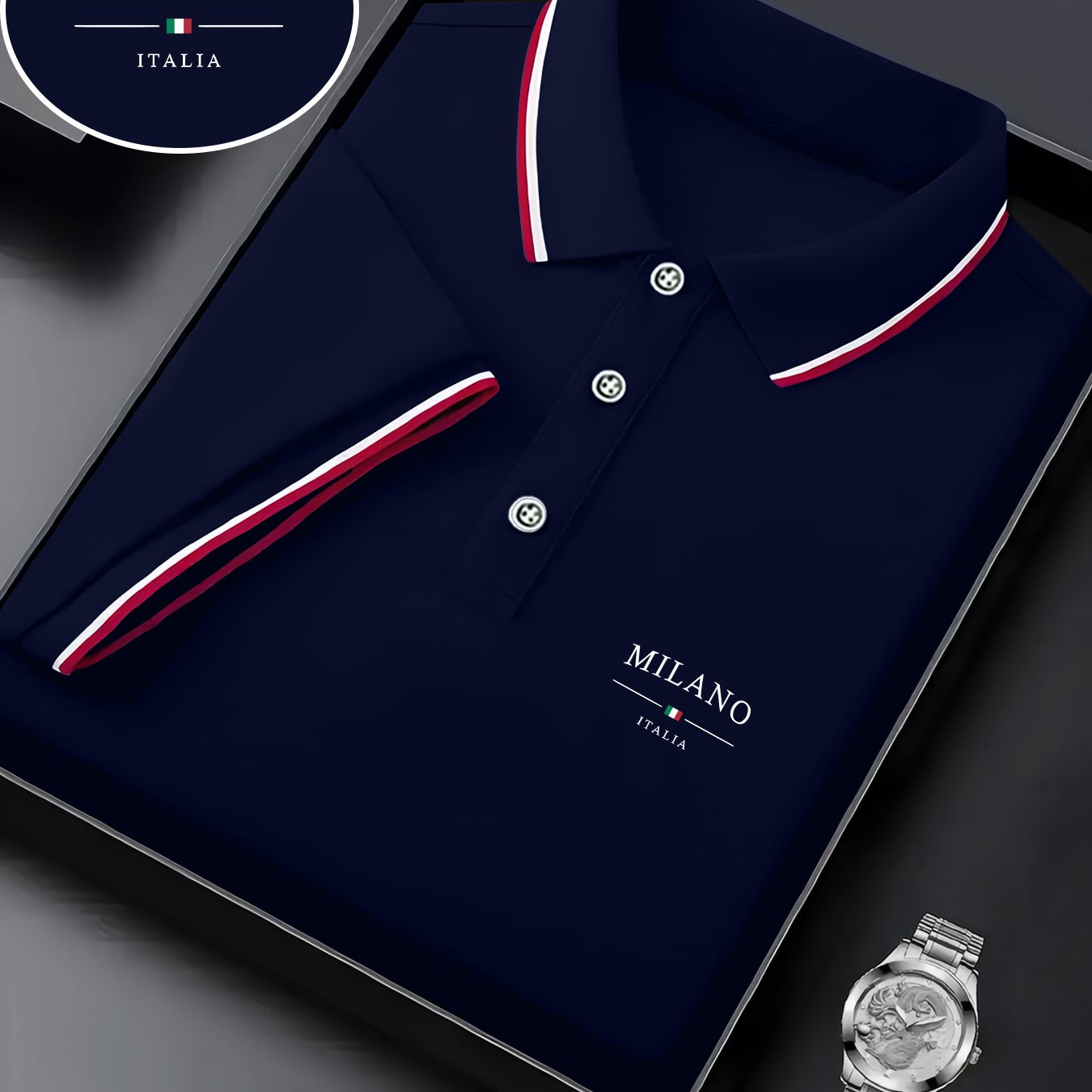 Men'S Stylish Polo Shirt with Milan Print, Perfect for Summer Sports And Casual Outings - ayq