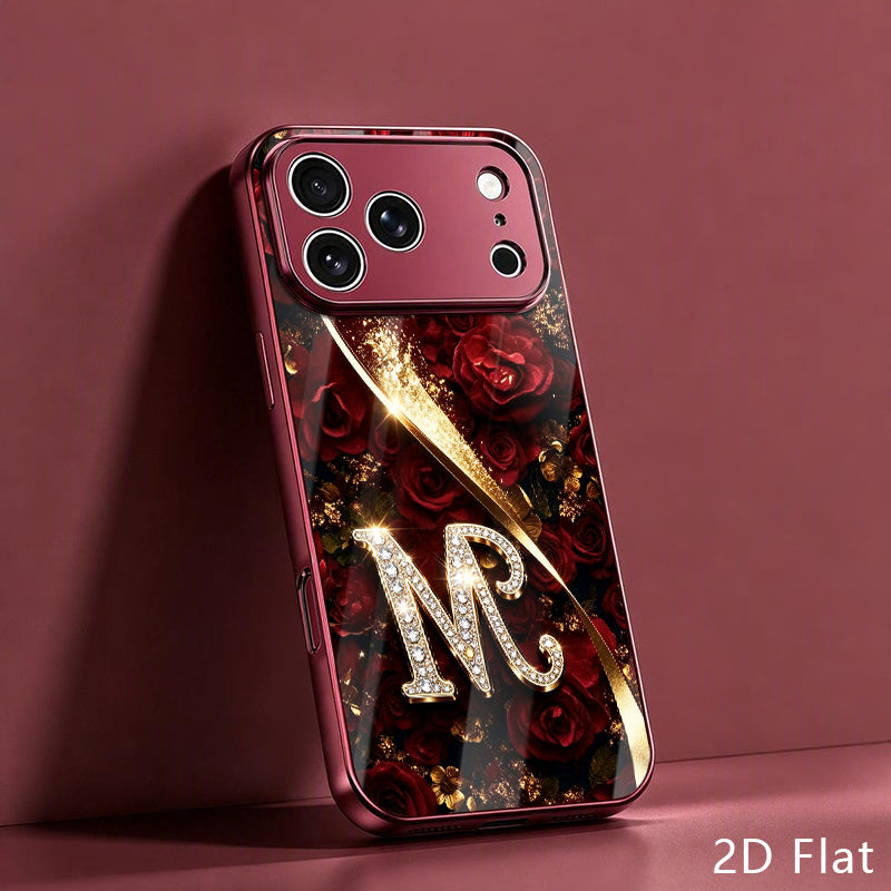 Luxury Rose Gold Rhinestone 'M' Glass Phone Case for iPhone