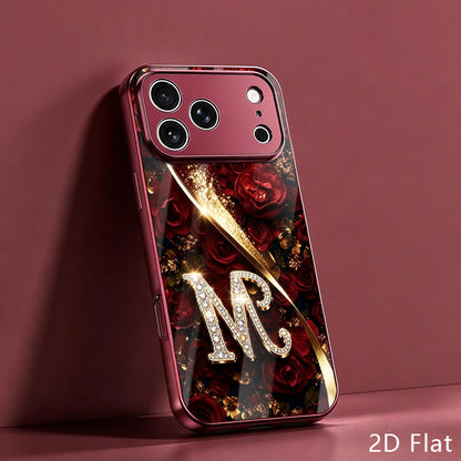 Luxury Rose Gold Rhinestone 'M' Glass Phone Case for iPhone
