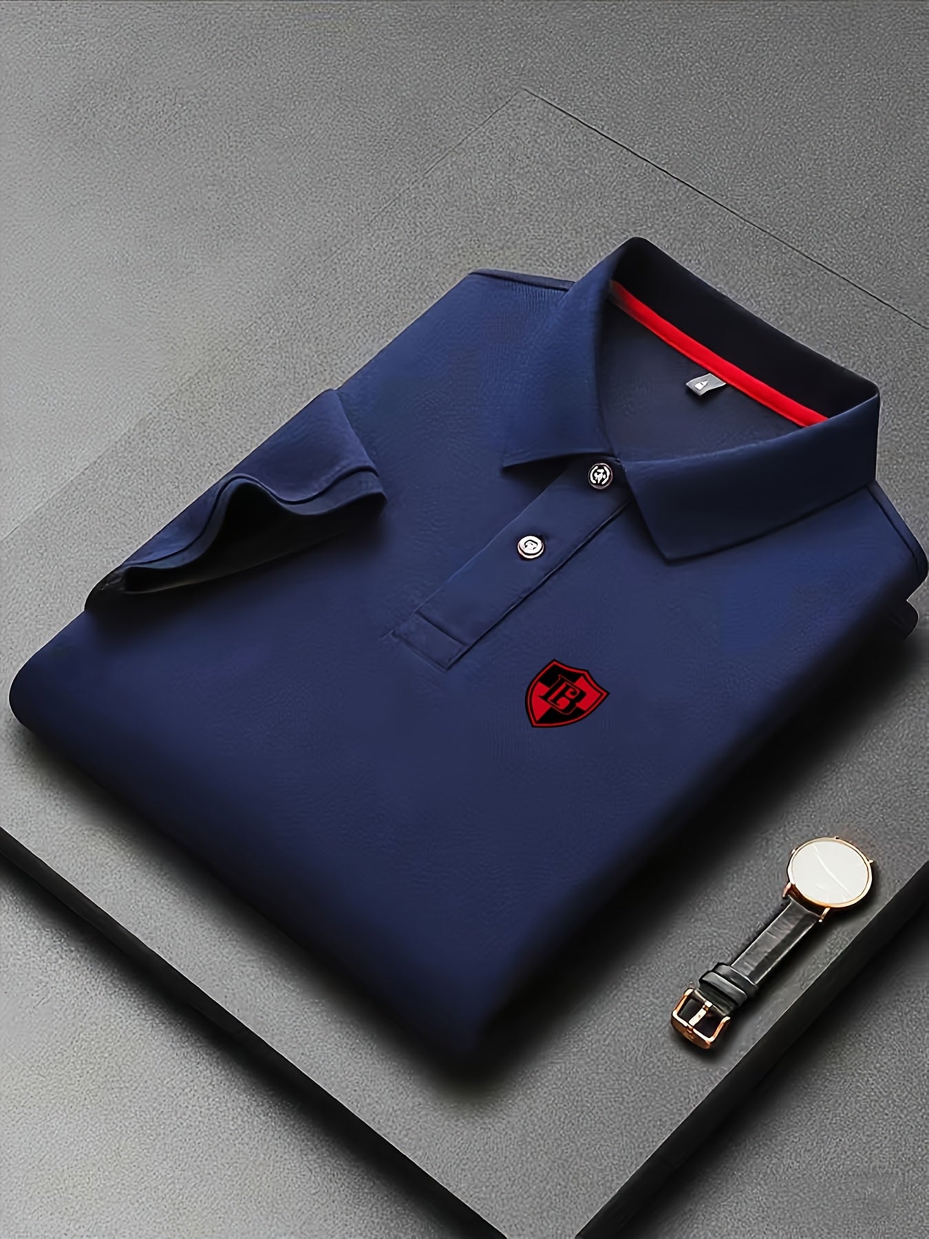 Men'S Fashion Short-Sleeve POLO Shirt | Contrast Rib-Knit Collar with 3D High-Frequency Print | Casual Style, Regular Fit, Summer Season - ayq
