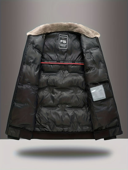 Men'S Heavy-Duty Winter Coat - Full-Zip Cold Weather Jacket with Zippered Pockets, Non-Stretch Fabric, Elegant Lapel Collar - Formal & Everyday Outerwear for Men, Winter Jacket, Seasonal Fashion, Classic Design, Durable Const