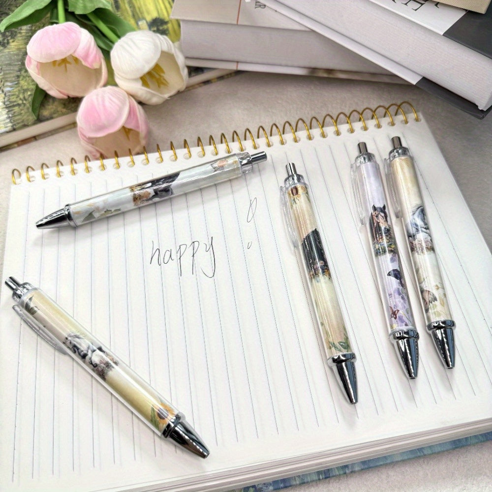 5pcs Creative Horse Head Theme Ballpoint Pens with Black Ink, Plastic Body, Smooth Writing, Suitable for Office and Gifts, Stationery Supplies