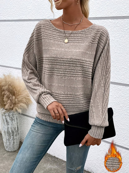 1 հատ Women'S Casual Crew Neck Knit T-shirt - պոլիեսթեր պինդ գույնի երկարաթև վերնաշապիկ գարնան/աշունի համար