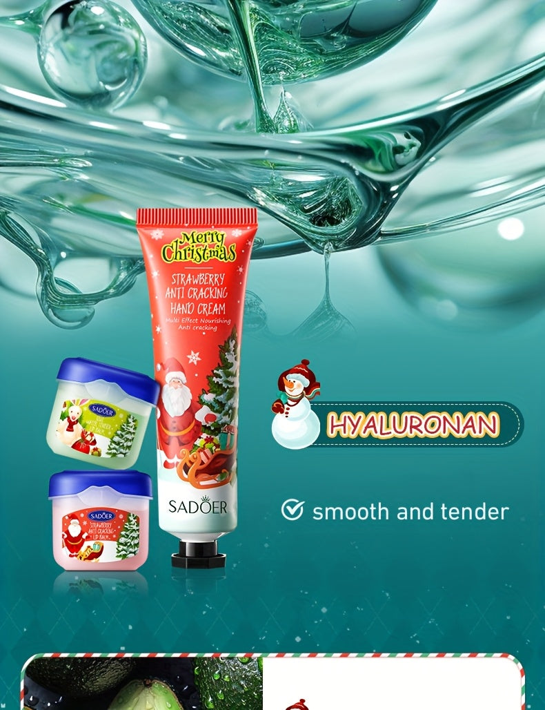 8pcs SADOER Christmas Hand Cream & Lip Balm Gift Set - Moisturizing, Softening, Brightening, and Dry Light Care with Glycerin, Hyaluronic Acid, and Plant-Based Squalane - Ideal for All Light Types, Festive Holiday Packaging,