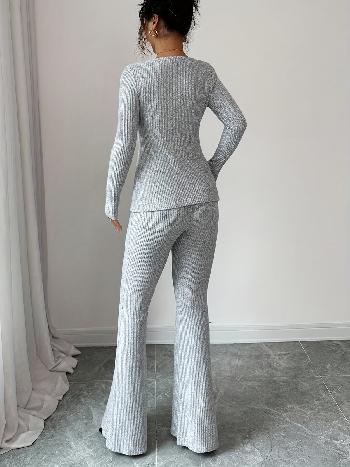 Elegant Women's Slim Fit Bow-Tie Top & Flared Pants Set - ayq