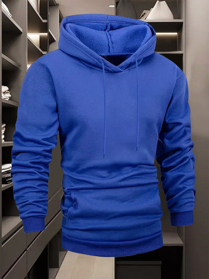 Men's New Year's Eve Fireworks Print Hooded Sweatshirt - Happy New Year Back Design with Adjustable Drawstring Hood, Loose Fit Streetwear Pullover, Warm Winter Casual Sweater for Parties & Casual Attire (Machine Washable), Re