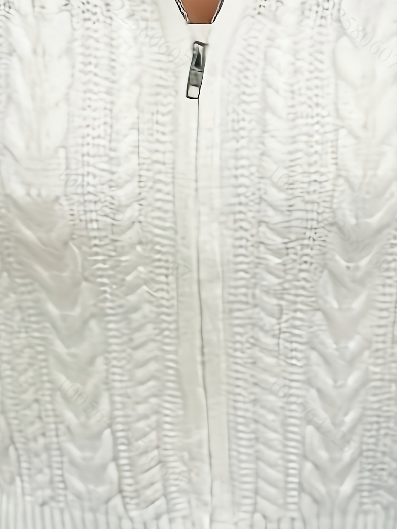 Women's Elegant Zip-Up Cable Cardigan with Stand Collar - Machine Washable Spring/Fall Jacket, White Solid Color, Braided Design & Zipper Front for Casual or Dressy Outfits, Cardigan Sweater, Autumn Layering Piece, Spring Out