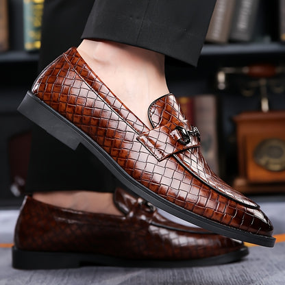 Men's Casual Business Shoes with Checkered Pattern, Slip-On Style