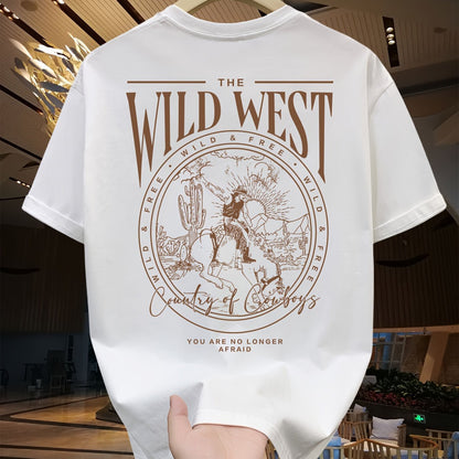 SKY·R Men's Loose 100% Cotton Cowboy Graphic Print T-shirt, Casual Short Sleeve Crew Neck Tee, Men's Clothing For Summer Outdoor