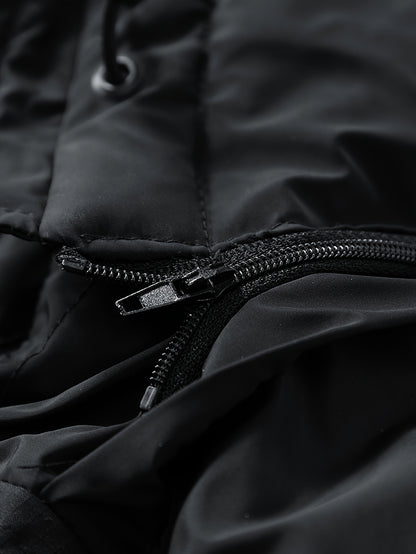 Men's Winter Jacket 100% Polyester Windproof Thermal Insulated Hooded with Detachable Hood, College Style Letter Pattern Zipper Front, Regular Fit for Skiing Outdoor Activities & Daily Wear