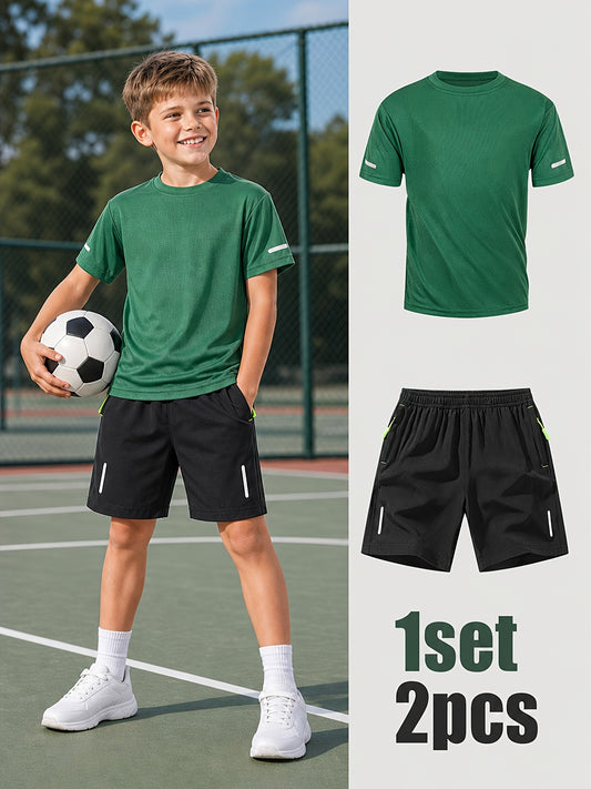 Boys' Quick-Dry Summer Shirt & Shorts Set with Reflective Strips