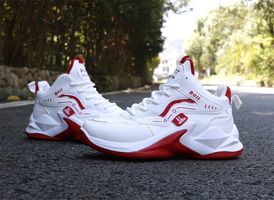 Men's high-top casual sports shoes fashion outdoor walking shoes for road running; lace-up wear-resistant versatile - ayq