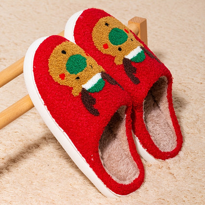 Mrs Hui Men's & Women's Plush Flocked Reindeer Slippers - Cozy Winter Indoor/Outdoor Christmas House with Antlers, Soft Warm & TPR Sole, Unisex -Like Footwear for Holiday Parties, Slippers For Women, House Slippers For Women,