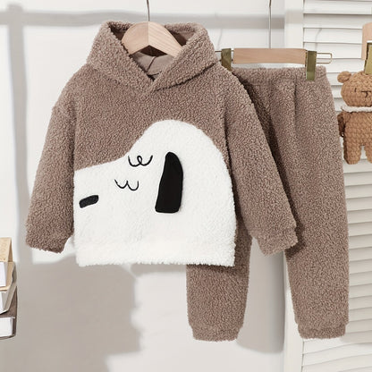 Boys' Fashion Plus Velvet Thickened Double-sided Velvet Warm Embroidered Cute Suit, Perfect for Outdoor