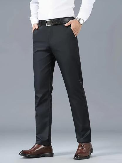 Men's Solid Color Business Casual Pants, Lightweight Business Style Versatile Trousers for Office