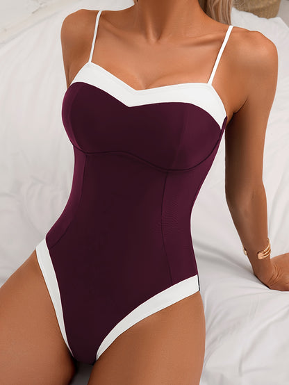Women's One-Piece Color Block Swimsuit with Ring Detail