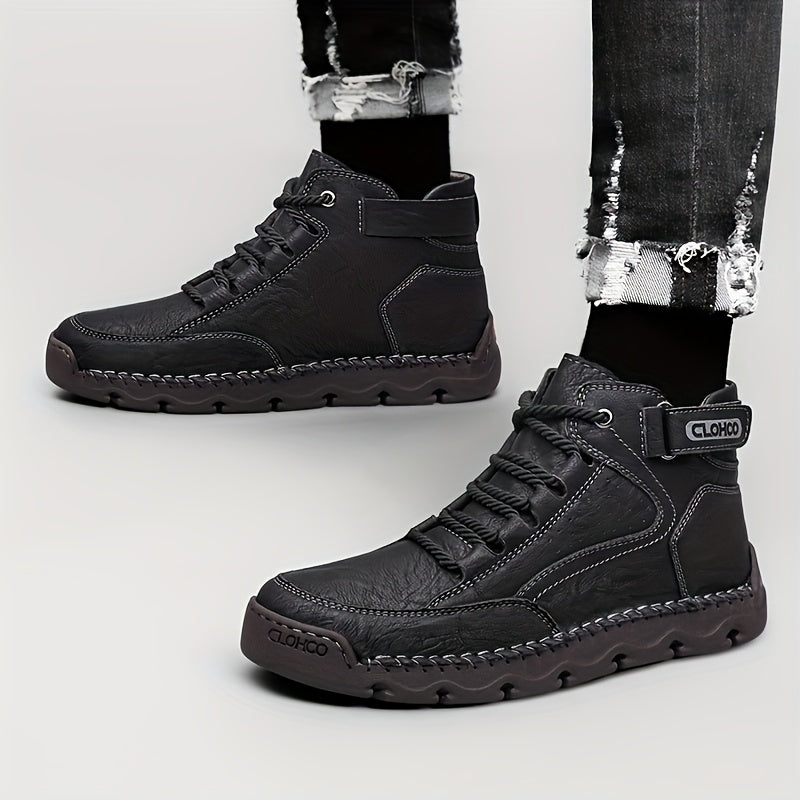 Men's Casual Ankle Boots with Warm Plush Lining, Rubber Sole