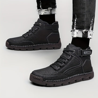 Men's Casual Ankle Boots with Warm Plush Lining, Rubber Sole