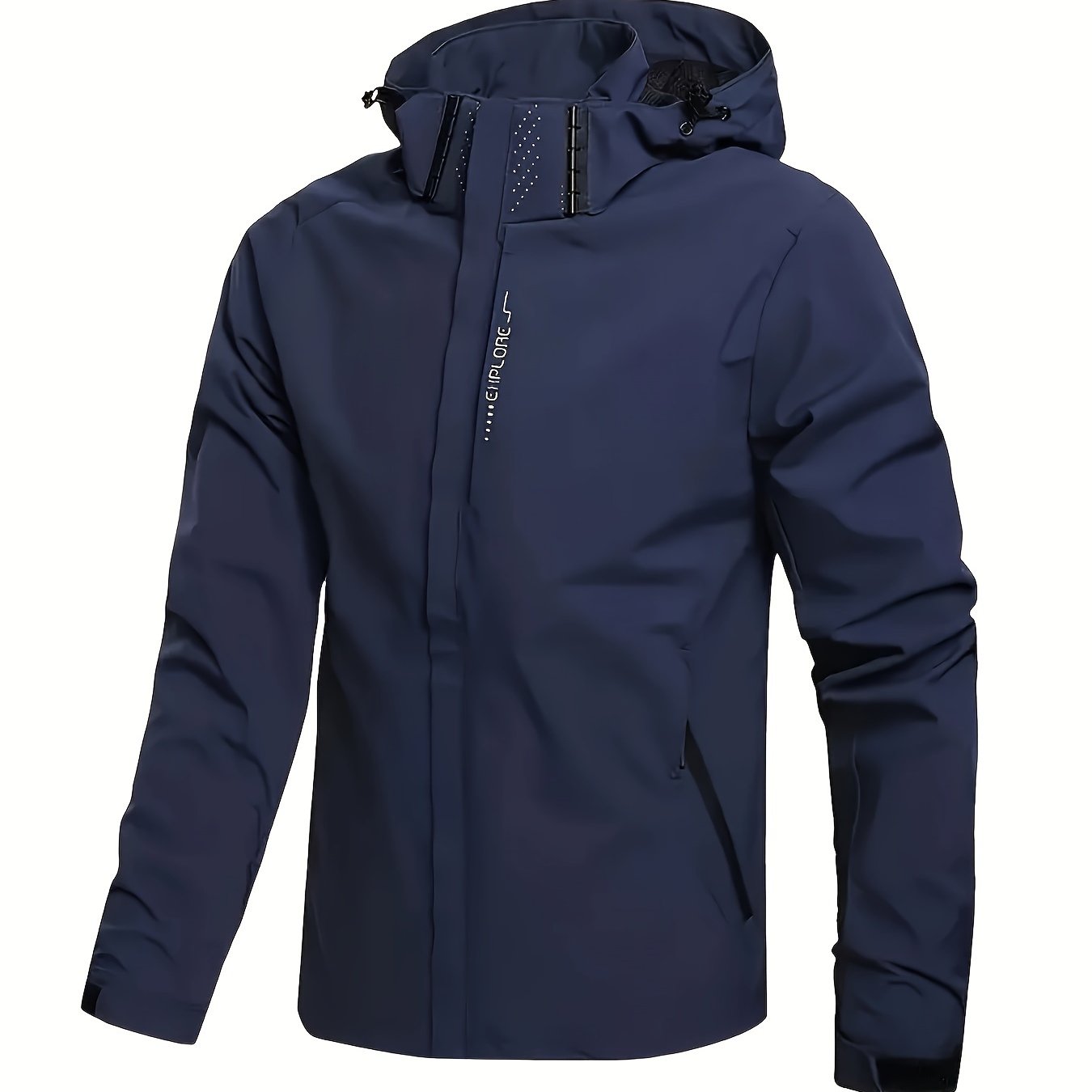 Men's Hooded Casual Windbreaker Jacket - 100% Polyester, Non-Stretch Woven Fabric, Long Sleeve, Regular Length, Alphabet Pattern, Zippered Pockets, Detachable Hood - All-Season Outdoor Lightweight Coat