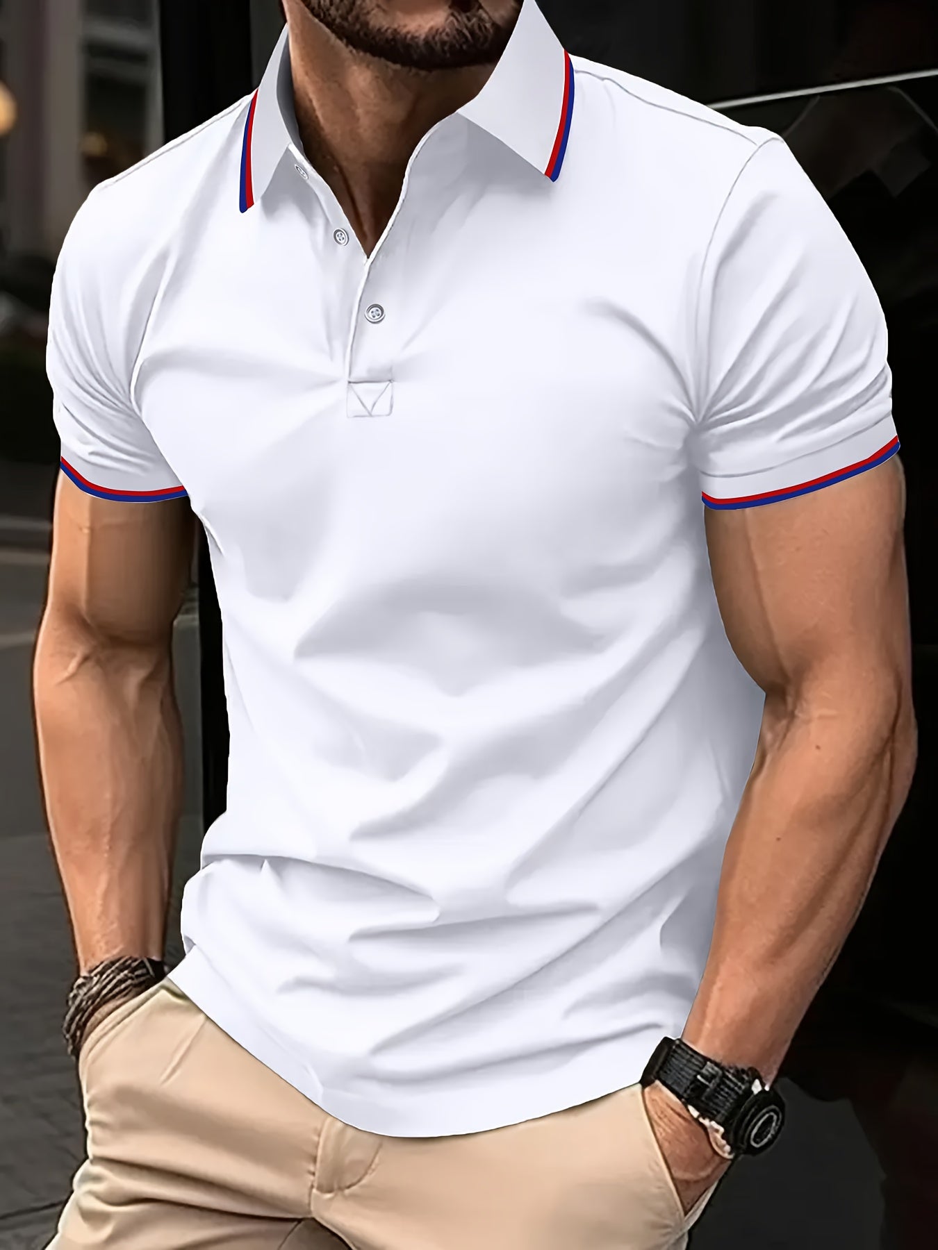 Men'S Comfortable POLO Shirt | Classic Button-Up Lapel Collar, Casual Style, Short Sleeve, Solid Color - ayq