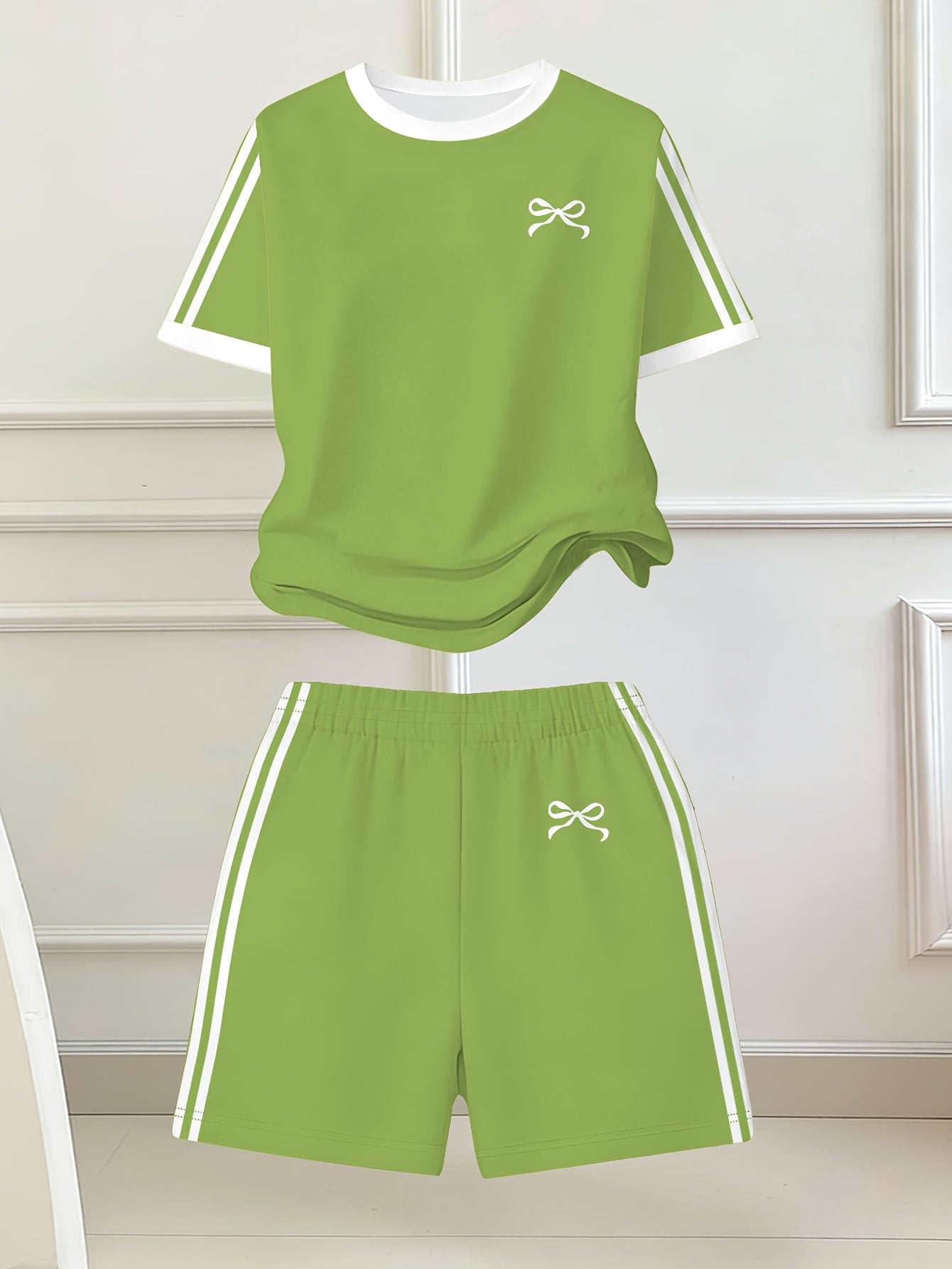 Girls' Butterfly Print Bow Short Sleeve Tee & Shorts Set
