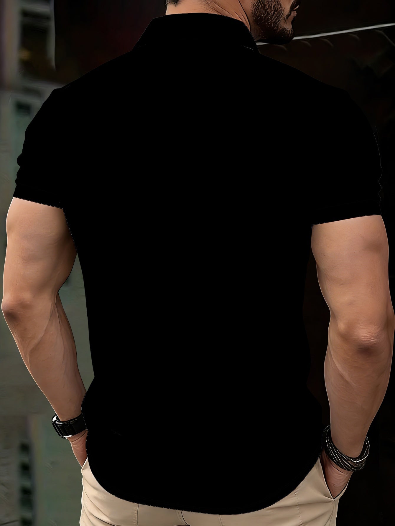 Men's Zip Shirt Short Sleeve Summer Trendy Lion Print Collar T-Shirt Business Casual Slim Fit Men's Top Women's Clothing - ayq