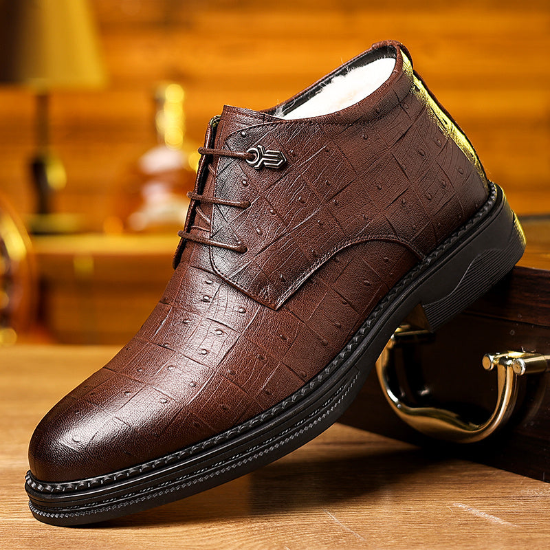 Տղամարդու ձմեռային տաք բրդյա ծածկույթով բարձրակրունկ կոշիկներ՝ չսահող, դիմացկուն, ոճային սև օքսֆորդներ՝ գործնական և առօրյա հագուստի համար, իդեալական են հարսանիքների և բացօթյա միջոցառումների համար, ձմեռային կոշիկներ | Նրբագեղ ոճ | Կայուն ռետինե ներբան