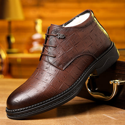 Տղամարդու ձմեռային տաք բրդյա ծածկույթով բարձրակրունկ կոշիկներ՝ չսահող, դիմացկուն, ոճային սև օքսֆորդներ՝ գործնական և առօրյա հագուստի համար, իդեալական են հարսանիքների և բացօթյա միջոցառումների համար, ձմեռային կոշիկներ | Նրբագեղ ոճ | Կայուն ռետինե ներբան