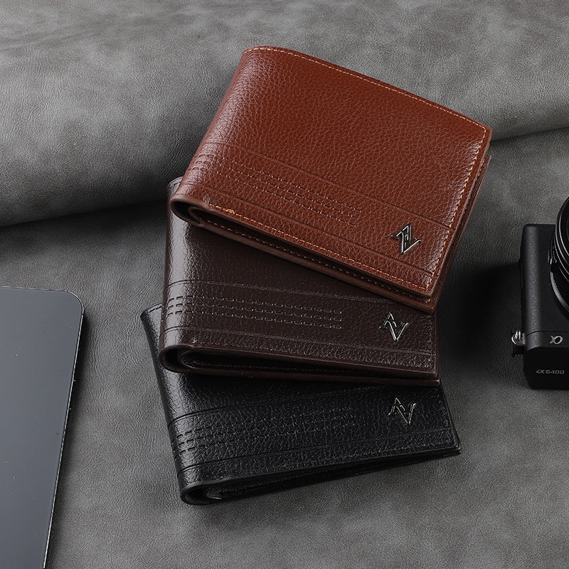 Men'S Large Capacity Lightweight Wallet - Business Casual & Everyday Use with Golden-Tone Hardware, Multiple Card Slots, Cash Pocket & ID Window - Durable Synthetic