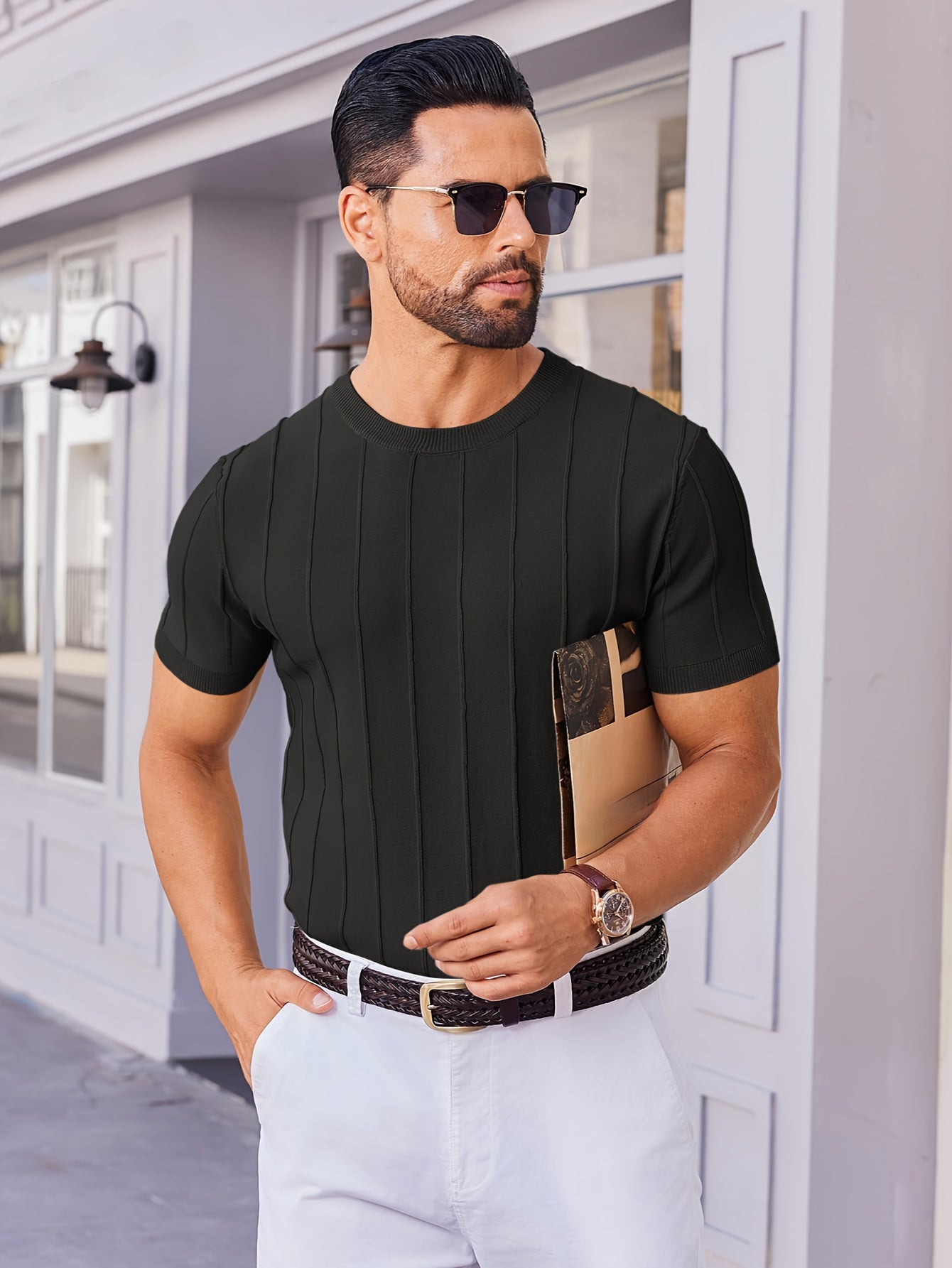 Men's Summer Knit Crew Neck Short Sleeve T-Shirt
