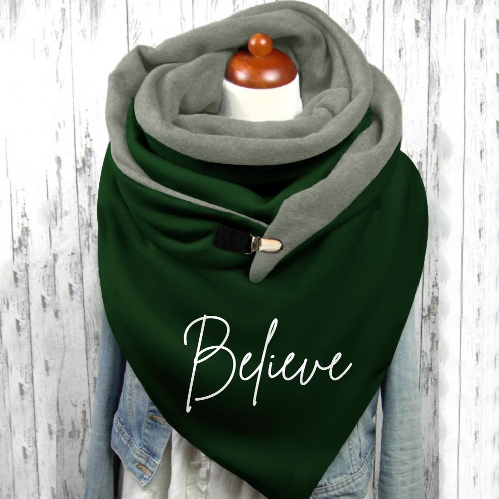 Women'S Christmas Letter Printed Neck Warmer - Soft Stretchy Polyester-Spandex Blend, Elastic Fit Windproof Cold-Proof Scarf with "Believe" Design, Machine Washable Casual Winter Accessory for Outdoor Activities, Christmas Sc