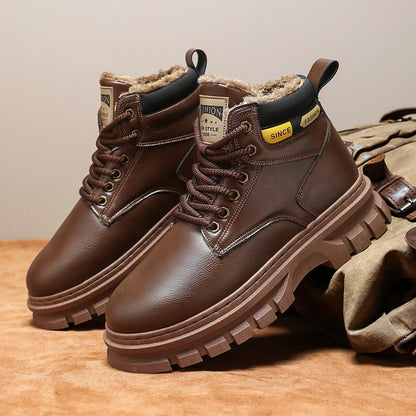 Men'S High-Top Winter Snow Boots - Heavy-Duty Thermal Insulated Cold Weather Boots with Lace-Up Closure, Non-Slip Rubber Sole - Brown - for Hiking, Outdoor