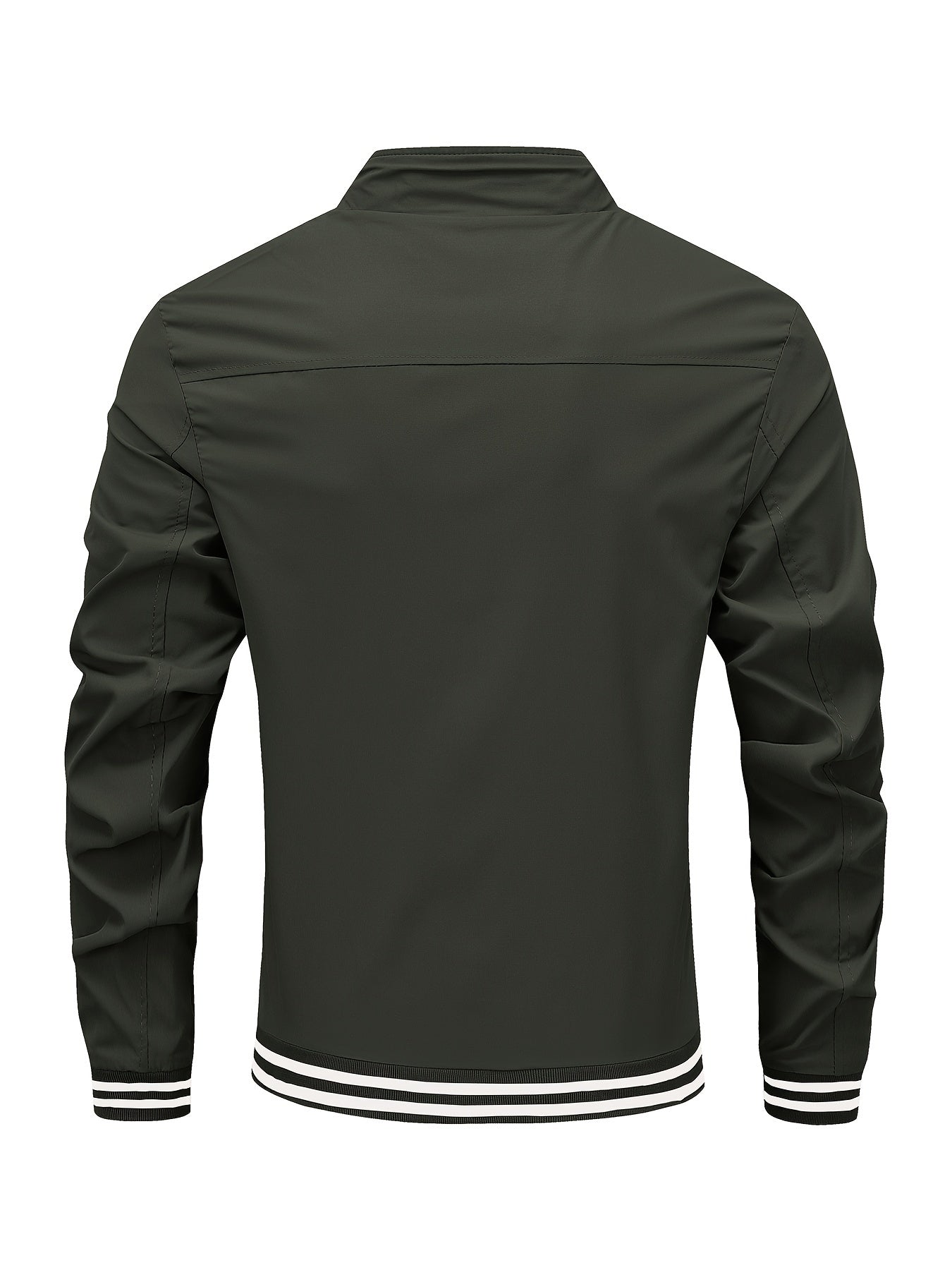 Men's Stand Collar Long Sleeve Zip Up Sports Jacket With Contrast Trim Design, Men's Spring Fall Outwear, As Gifts