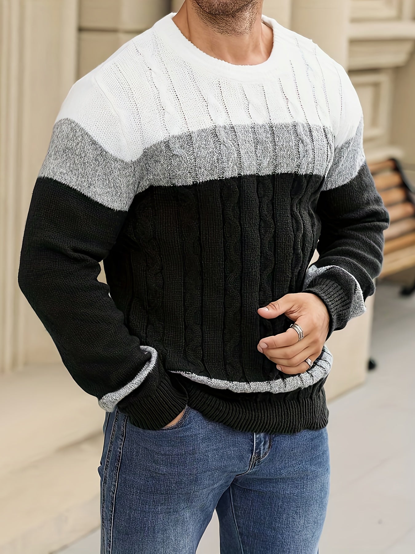 Տղամարդկանց աշուն/ձմեռ առօրյա գունային բլոկներով տրիկոտաժե պուլովեր սվիտեր