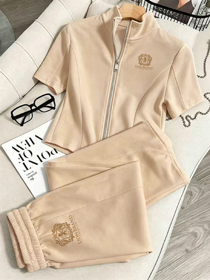 Women’s Chic Minimal 2-Piece Zip Track Suit - Casual Elegant