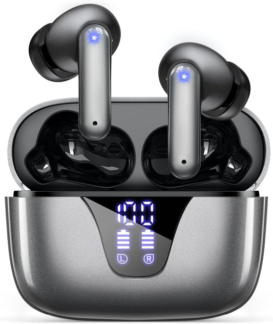 ZIUTY Wireless Earbuds, Ear Buds Bluetooth V5.3 Headphones 50H Playtime with LED Digital Display Charge Case, IPX5 Waterproof Earphones with Mic for Iphone Android Phone Computer Laptop - Star Gray