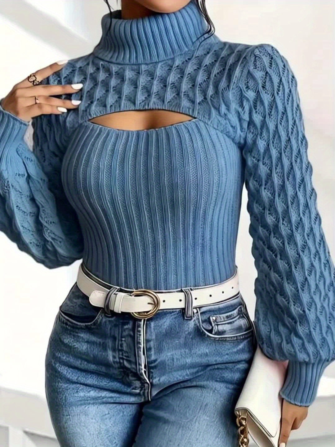 Առօրյա բարձր վզնոցով միագույն լապտերային թևքերով սվիտեր | Կարճ երկարություն, կողք կողքի, պուլովեր ոճով, հարմար է բոլոր եղանակների համար