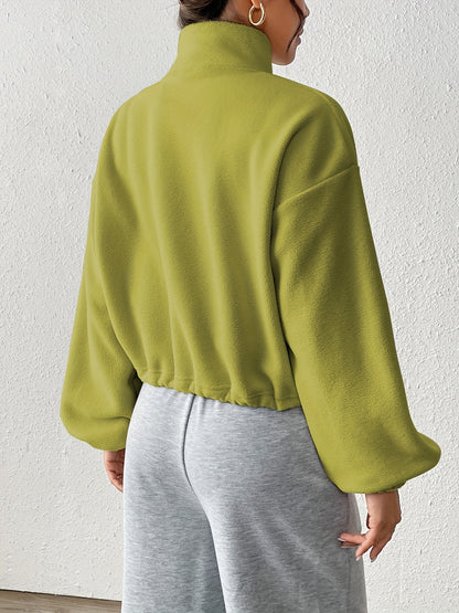 Women'S Casual Zippered Front Drawstring Hem Jacket - High-Neck Long Sleeve with Pockets, All-Season Comfort, Machine Washable, Versatile for Casual Attire, Casual Wear Jacket | Highneck Jacket | Zippered Jacket