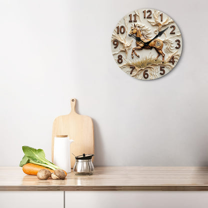 One piece, running horse wall clock, silent movement, suitable for home decoration and gift-giving, AA Battery not included