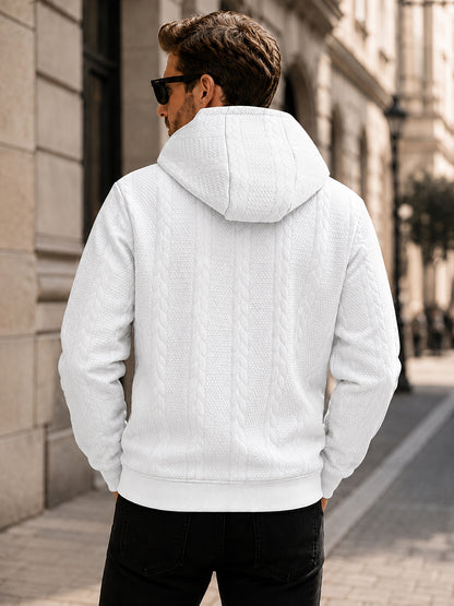 Men's Thickened Hooded Jacket with Cable Knit Embossing