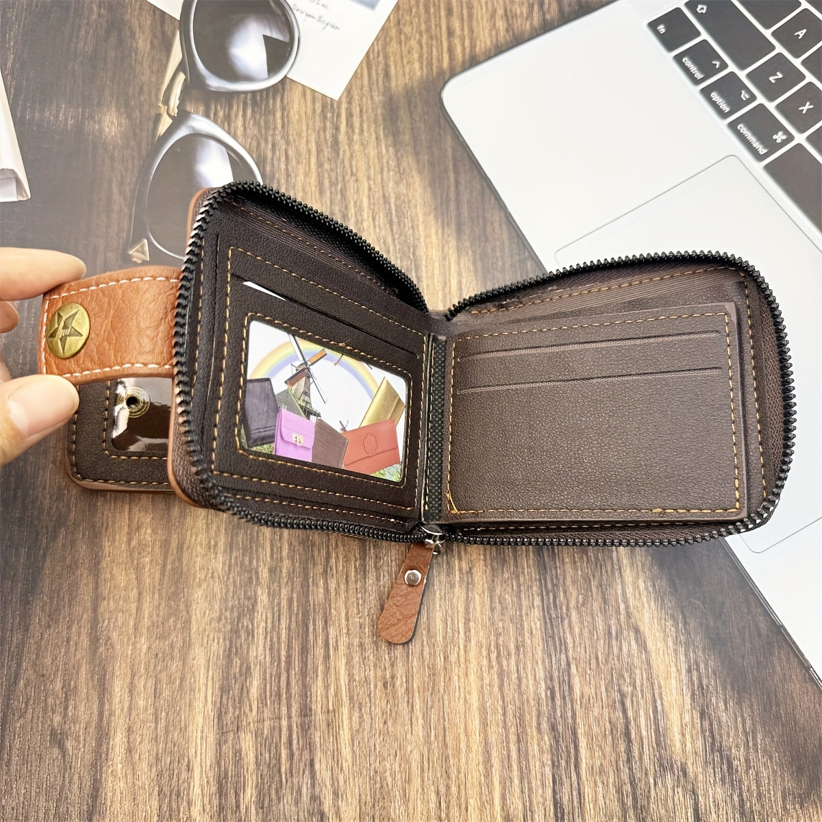 1pc of Casual Vintage Men'S Short Zip Wallet, Coin Purse with Pentagram Copper Buckle Design, Multifunctional Wallet (Christmas Gift)