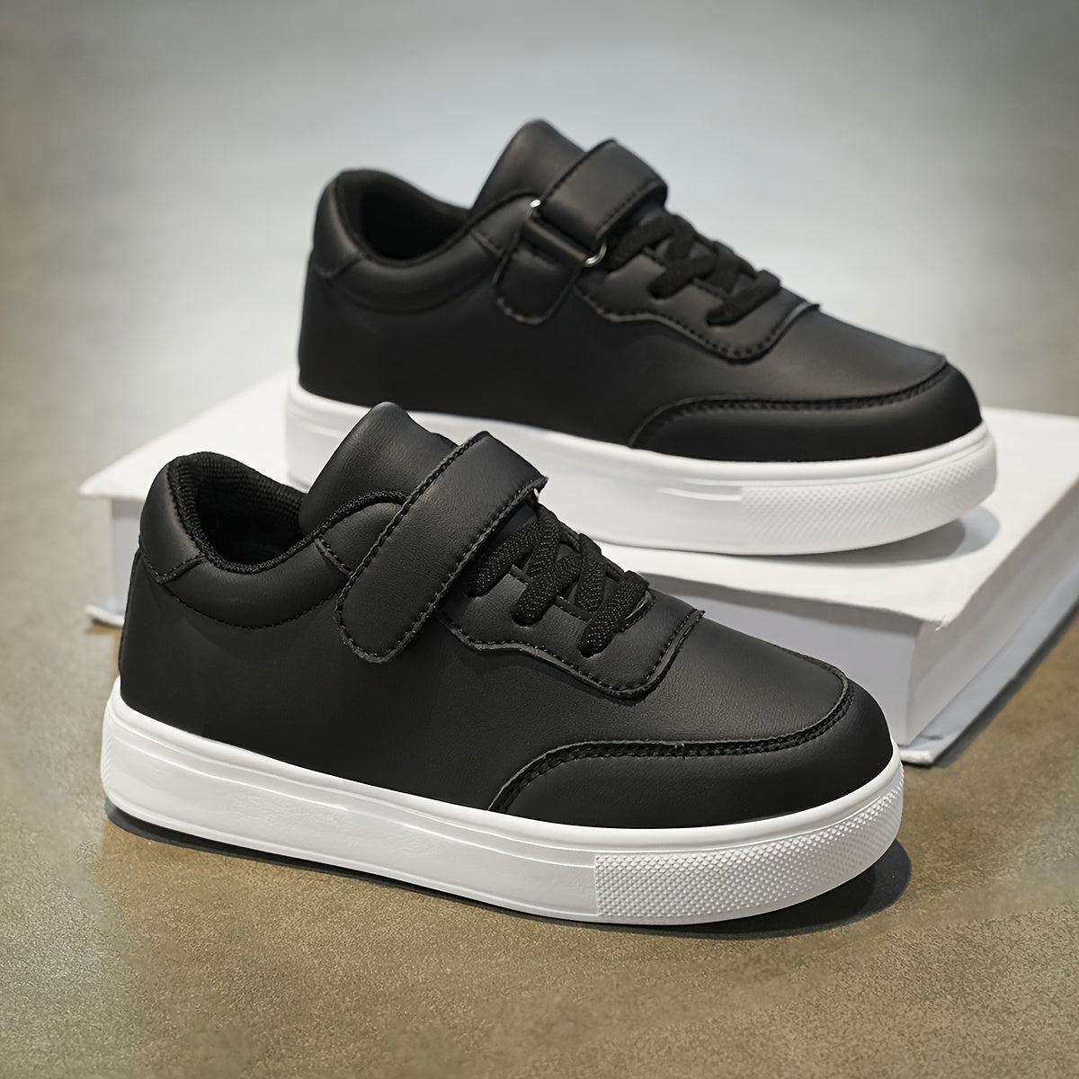 Kids Glossy PU Sports Shoes with Hook-and-Loop Closure