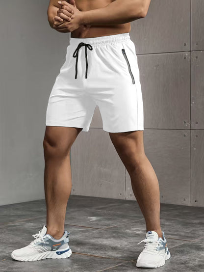 Super Thin Men's Casual Simple Style Comfy Shorts, PERFORMANCE Letter Print Home Pajamas Bottom With Zipper Pockets And Drawstrings, Men's Summer Outdoor Fitness Clothing