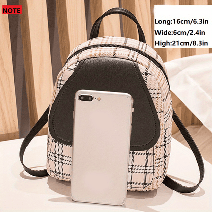 Adjustable Strap Grid Backpack, Cute Backpack, Zipper Casual Shoulder Bag, Card Wallet, Casual Phone Pouch, Leisure Camera Bag, Coin Purse, Key Pouch, Shoulder Bag, Crossbody Bag, Convertible Backpack.