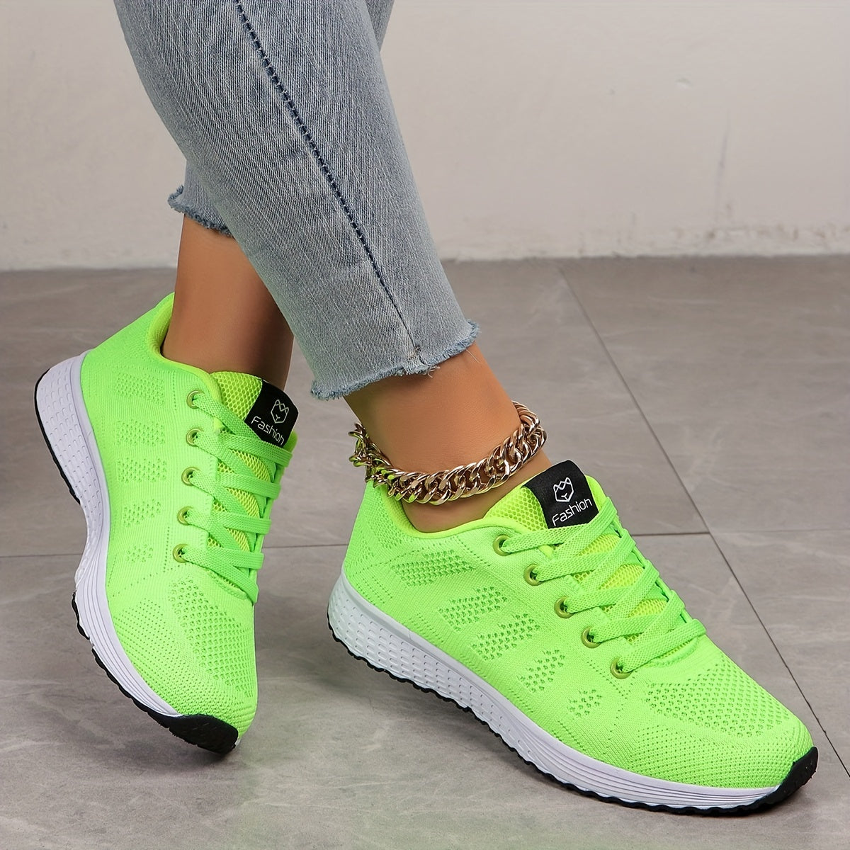 Women's Solid Color Knitted Sneakers, Lace Up Soft Sole Platform Casual Shoes, Low-top Breathable Shoes - ayq