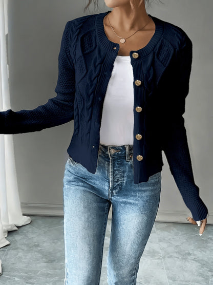 Women's Elegant Long-Sleeve Open-Front Knit Cardigan